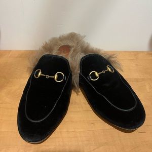 Gucci Princetown Fur-Lined Leather Slipper